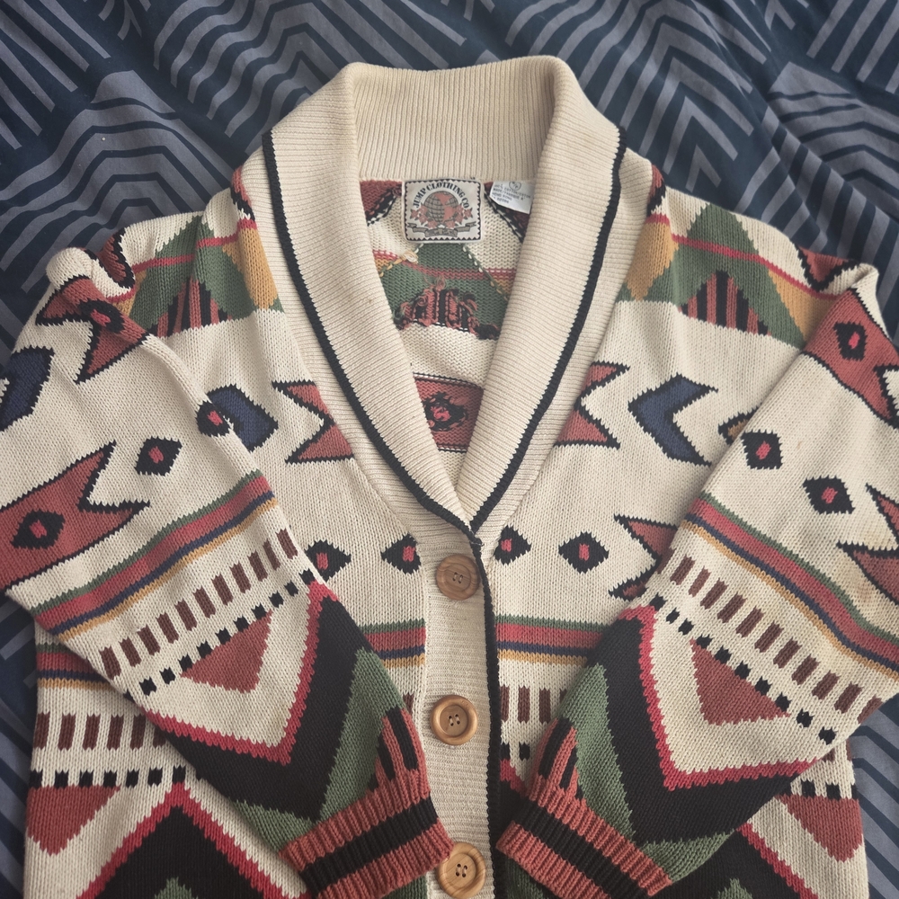 Shawl Collar Cream Knit Cardigan Sweater - Unknown Brand
